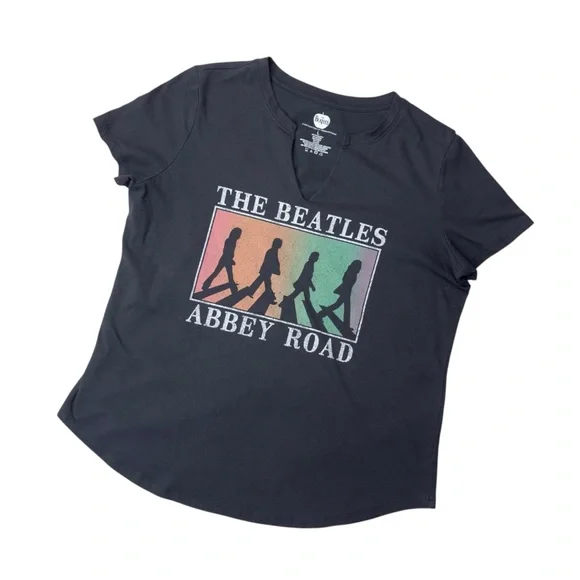 The Beatles Abbey Road Silhouette V-Neck Graphic Boho Rock Vibes T-shirt Large - Picture 2 of 6